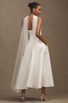 Watters Rickey Strapless Basque-Waist A-Line Midi Dress with Scarf