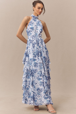 knee length dresses for ladies Burgundy Floral Chiffon V-Neck Long Sleeve Maxi Dress – PinkBlush