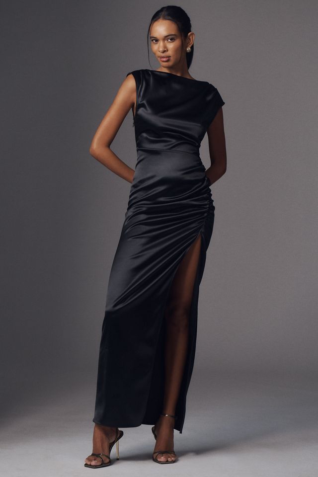 BHLDN Francesca High-Neck Stretch Satin Maxi Dress #3