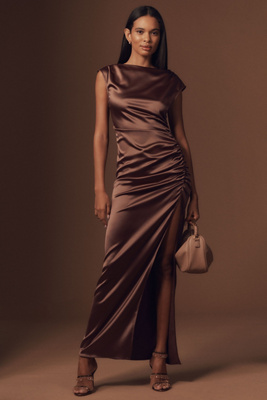 Shop Bhldn Francesca High-neck Stretch Satin Maxi Dress