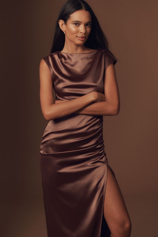 BHLDN Francesca High-Neck Stretch Satin Maxi Dress #3