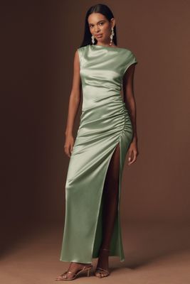 BHLDN Francesca High-Neck Stretch Satin Maxi Dress