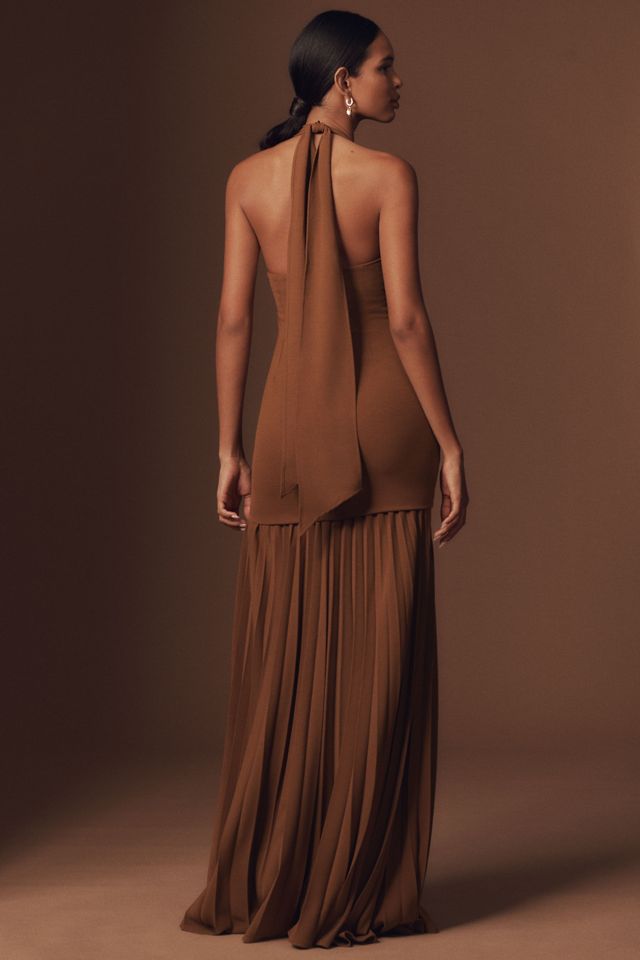 Delfi Collective Delilah Halter Pleated Drop-Waist Maxi Dress #1
