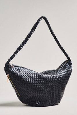 Melie Bianco Woven Crossbody Bag In Black