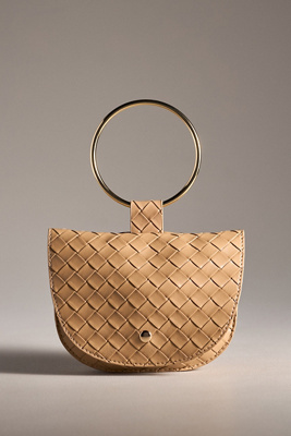 Shop Melie Bianco Ring Top Handle Woven Satchel In Beige