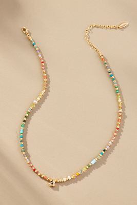 By Anthropologie Beaded Bubble Letter Lowercase Monogram Necklace In Alphabet
