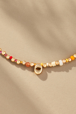 By Anthropologie Beaded Bubble Letter Lowercase Monogram Necklace In Alphabet