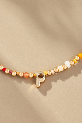 By Anthropologie Beaded Bubble Letter Lowercase Monogram Necklace In Alphabet