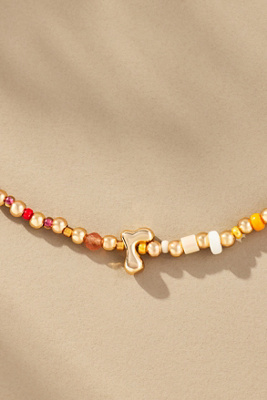 By Anthropologie Beaded Bubble Letter Lowercase Monogram Necklace In Alphabet