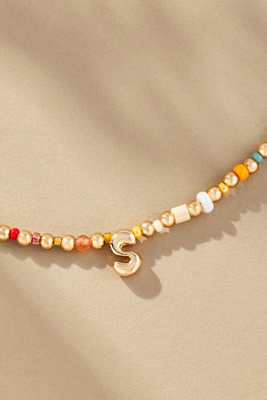 By Anthropologie Beaded Bubble Letter Lowercase Monogram Necklace In Alphabet