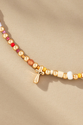 By Anthropologie Beaded Bubble Letter Lowercase Monogram Necklace In Alphabet