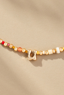 By Anthropologie Beaded Bubble Letter Lowercase Monogram Necklace In Alphabet