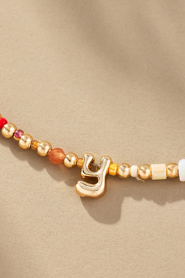 By Anthropologie Beaded Bubble Letter Lowercase Monogram Necklace In Alphabet