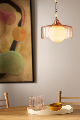 Anthropologie Morgan Glass & Brass Pink Pendant In Multi