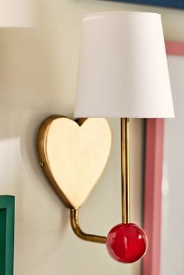 Quinn Heart Brass Enameled Shaded Sconce Wall Light