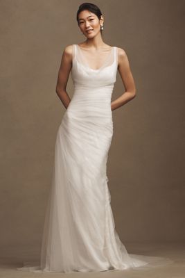 Wtoo by Watters Pendant Lace Off-The-Shoulder Long-Sleeve Ball-Skirt Wedding Gown