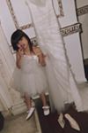 Sébastien Luke Ines Asymmetric Ruched Tulle Overlay Crepe Fit & Flare Wedding Gown