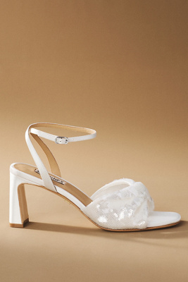 Badgley Mischka Gema Sequin Block Heel Sandals In White