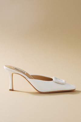 Badgley Mischka Graylynn Square-toe Mule Heels In White
