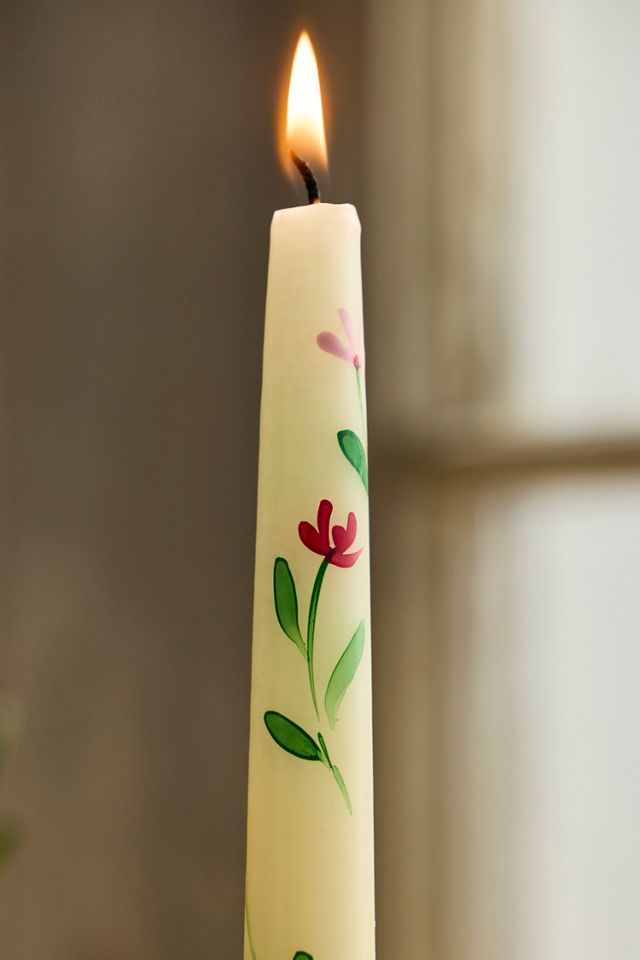 Painted Floral Taper Candles, Set of 2 #1