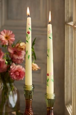 Painted Floral Taper Candles, Set of 2