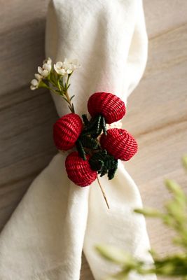 Tomato Woven Palm Napkin Rings, Set of 4