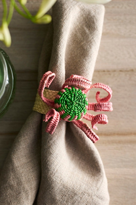 Anthropologie Octopus Woven Palm Napkin Rings, Set Of 4