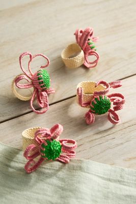 Octopus Woven Palm Napkin Rings, Set of 4