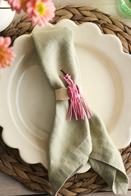 Anthropologie Flamingo Woven Palm Napkin Rings, Set Of 4
