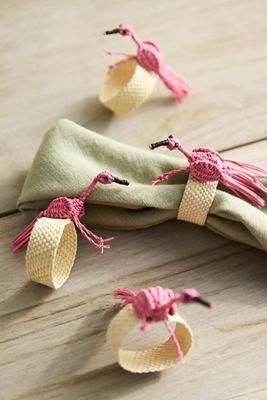 Flamingo Woven Palm Napkin Rings, Set of 4