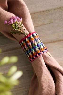 Colorful Woven Palm Napkin Rings, Set of 4