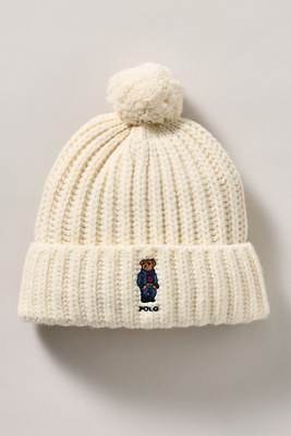 Polo Ralph Lauren Bear Icon Pom Pom Beanie In Neutral