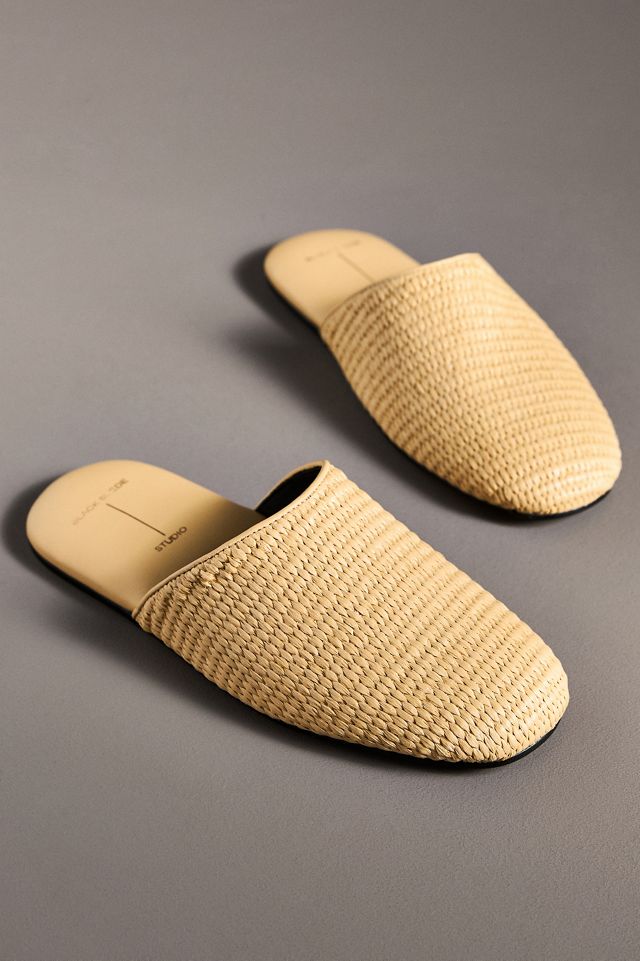Black Suede Studio Shiloh Raffia Mule Slides #1