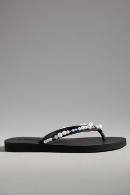 Mystique X Anthropologie Embellished Thong Sandals In Black
