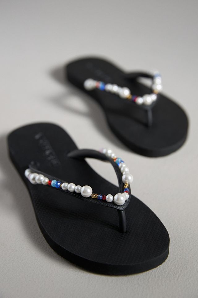 Mystique x Anthropologie Embellished Thong Sandals