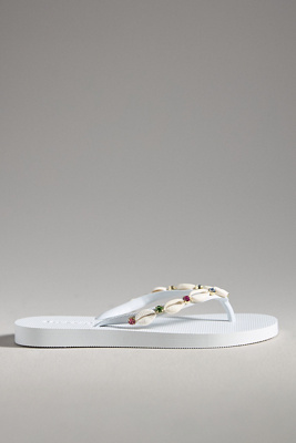 Mystique X Anthropologie Embellished Thong Sandals In White