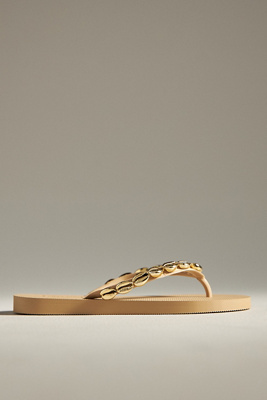 Mystique X Anthropologie Embellished Thong Sandals In Beige
