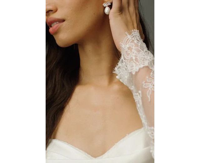 Watters Harlow Off-The-Shoulder Satin & Lace Wedding Gown | Anthropologie