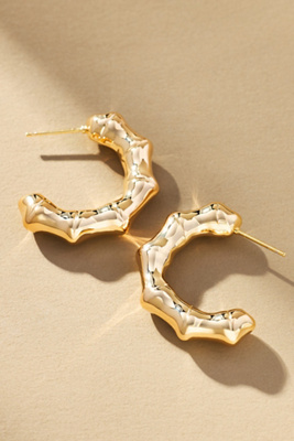 By Anthropologie Metallic Bamboo Hoop Earrings In Gold