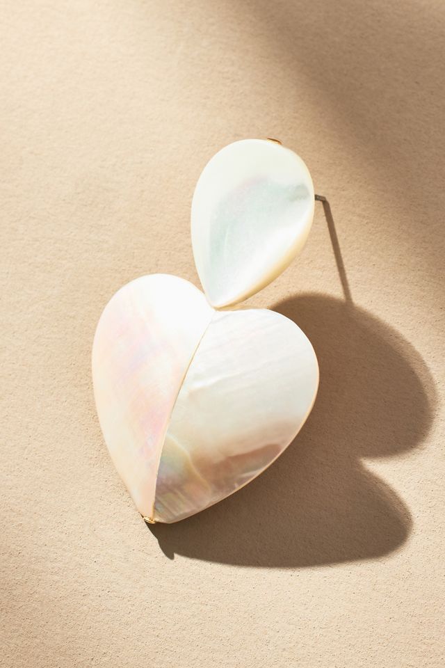 Aretes Colgantes de Doble Corazón de Madreperla #1