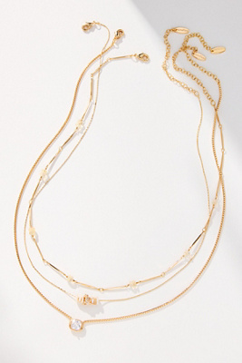 By Anthropologie Beaded Shell & Crystal Necklaces, Set Of 3 In White