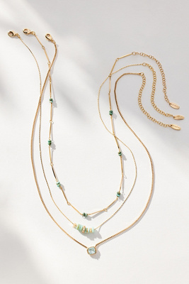 By Anthropologie Beaded Shell & Crystal Necklaces, Set Of 3 In Green