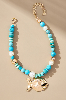 By Anthropologie Beaded Icon Charm Necklace In Blue