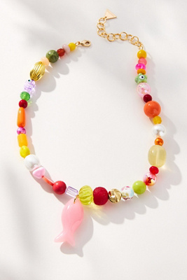 By Anthropologie Beaded Icon Charm Necklace In Pink