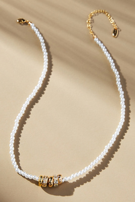 By Anthropologie Round Charm Beaded Necklace In White