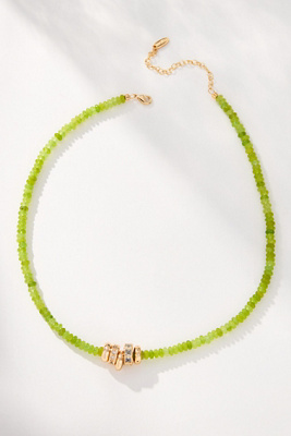 By Anthropologie Round Charm Beaded Necklace In Green