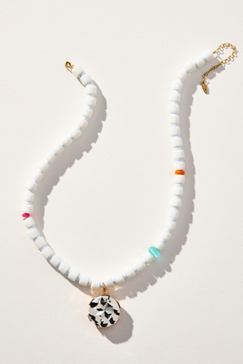 By Anthropologie Crystal Pendant Beaded Necklace In White