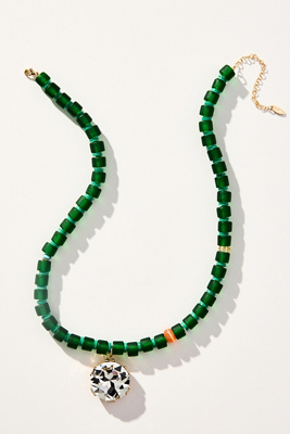 By Anthropologie Crystal Pendant Beaded Necklace In Green