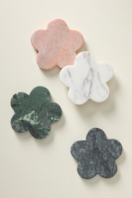 Anthropologie Marble Daisy Coasters, Set Of 4 In Multi