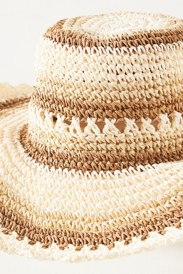 Floppy Striped Straw Bucket Hat #2